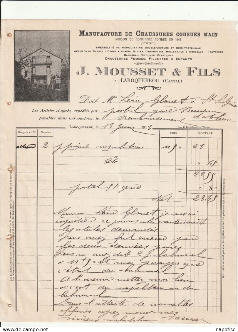 15-J.Mousset & Fils...Manufacture De Chaussures Cousues Main....Laroquebrou...(Cantal)...1913 - Textile & Clothing