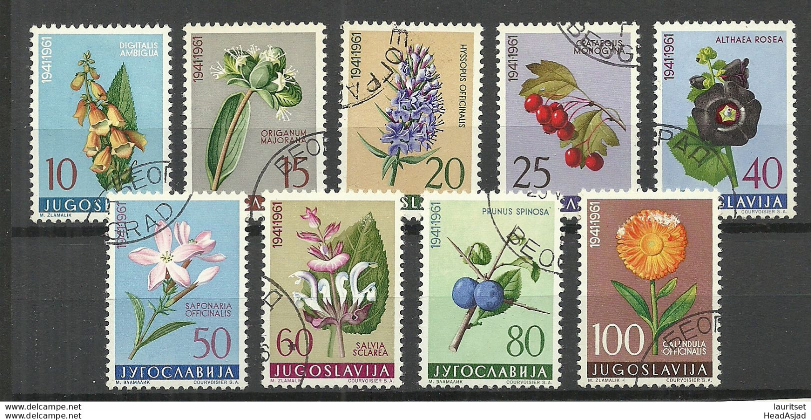 Jugoslawien JUGOSLAVIJA 1961 Michel 943 - 951 O Flowers Blumen - Sonstige & Ohne Zuordnung
