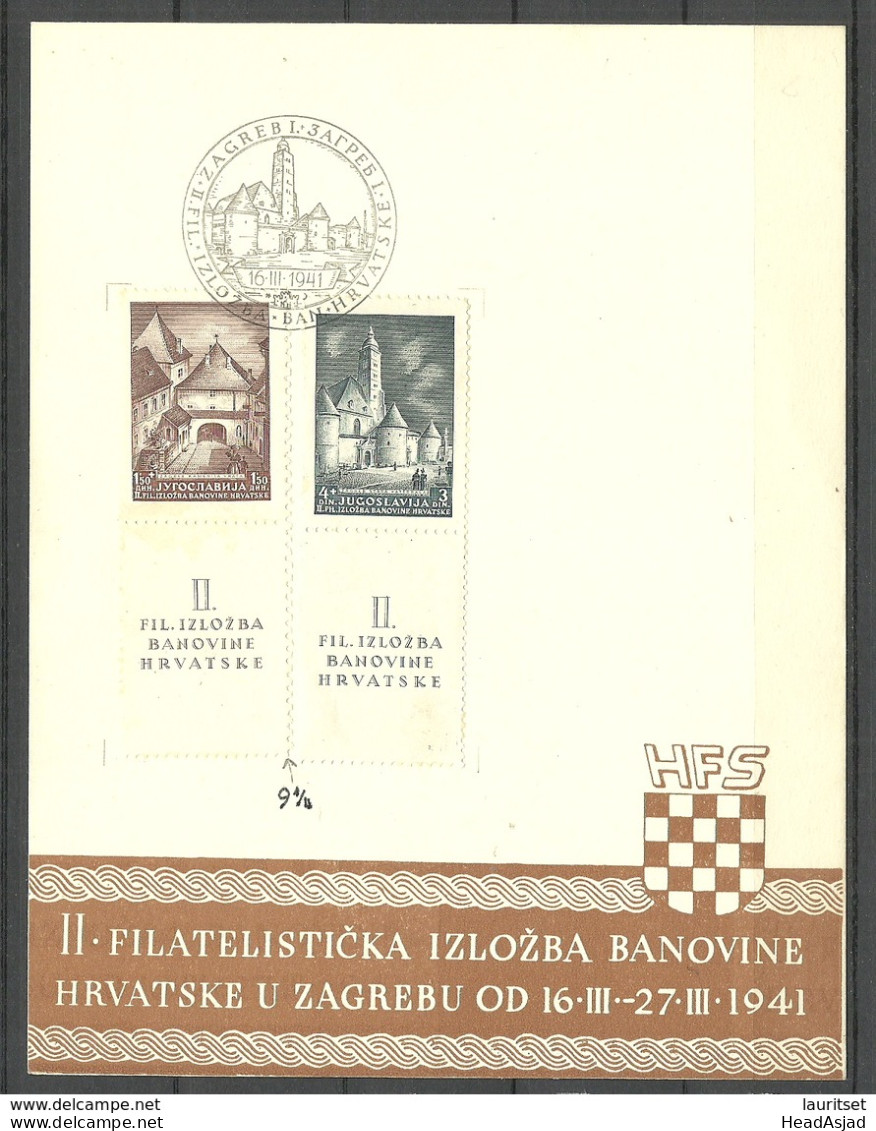 Jugoslavija KROATIA Kroatien 1941 Michel 347 - 348 Briefmarkenausstellung Zagreb Sonderblatt - Oblitérés