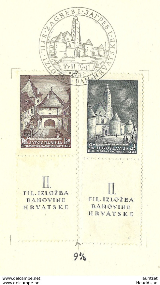 Jugoslavija KROATIA Kroatien 1941 Michel 347 - 348 Briefmarkenausstellung Zagreb Sonderblatt - Usati