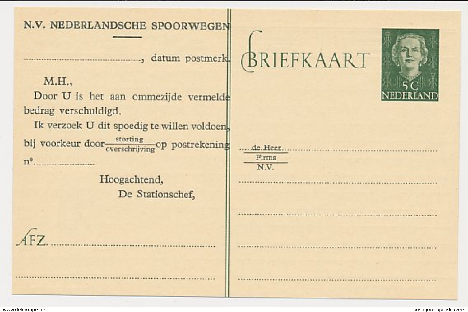 Spoorwegbriefkaart G. NS300 M - Postal Stationery