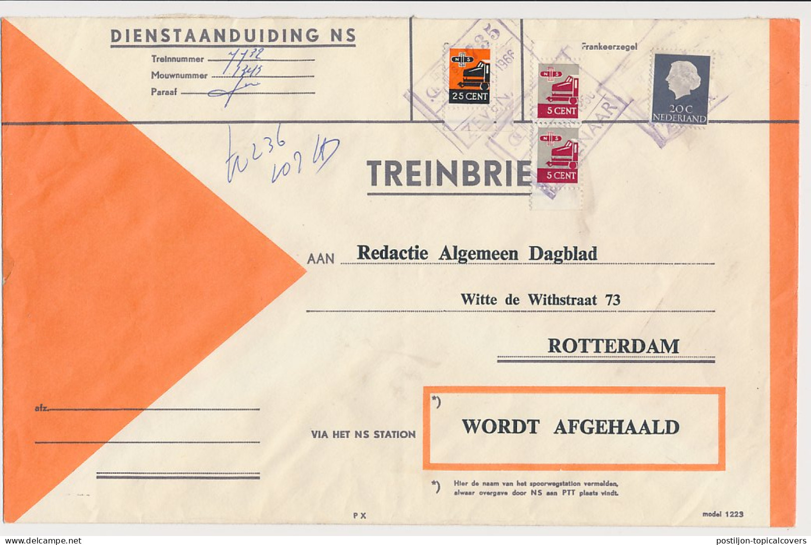 Treinbrief Zevenaar - Rotterdam 1966 - Ohne Zuordnung