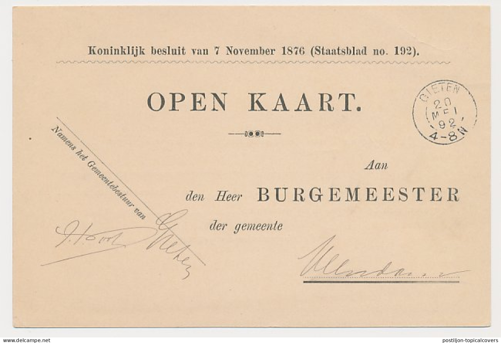 Kleinrondstempel Gieten 1892 - Unclassified