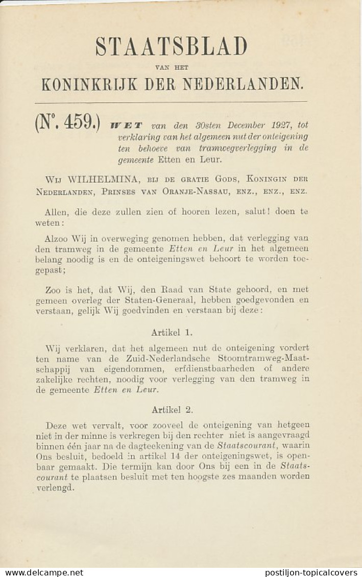 Staatsblad 1927 : Spoorlijn Etten En Leur - Documents Historiques