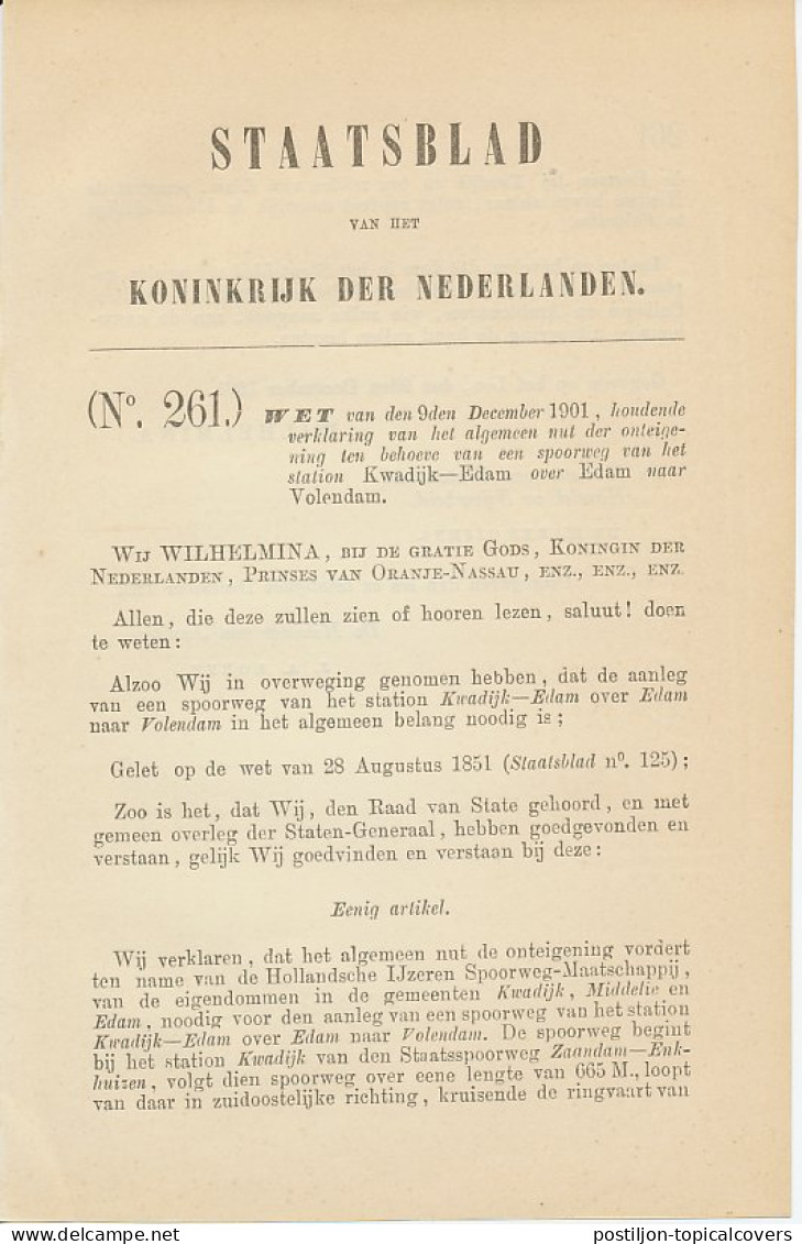Staatsblad 1901 : Spoorlijn Kwadijk - Edam - Volendam - Historical Documents