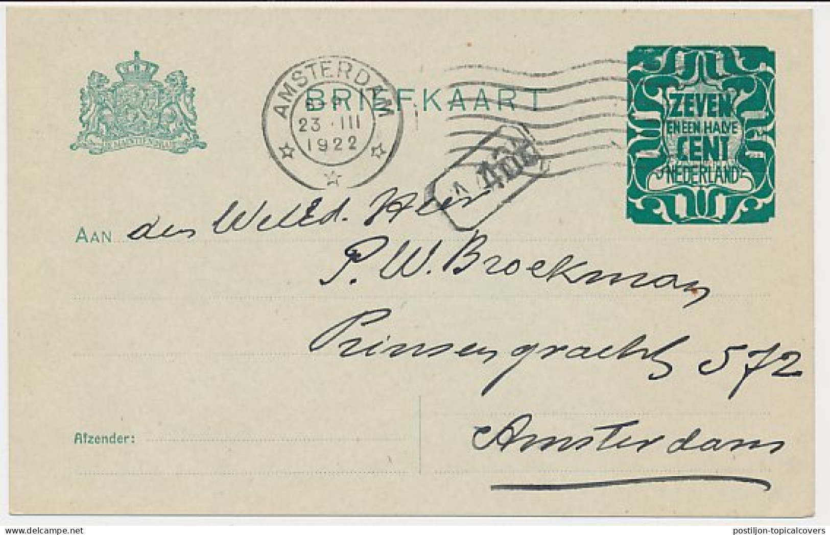 Briefkaart G. 168 A II Locaal Te Amsterdam 1922 - Postal Stationery