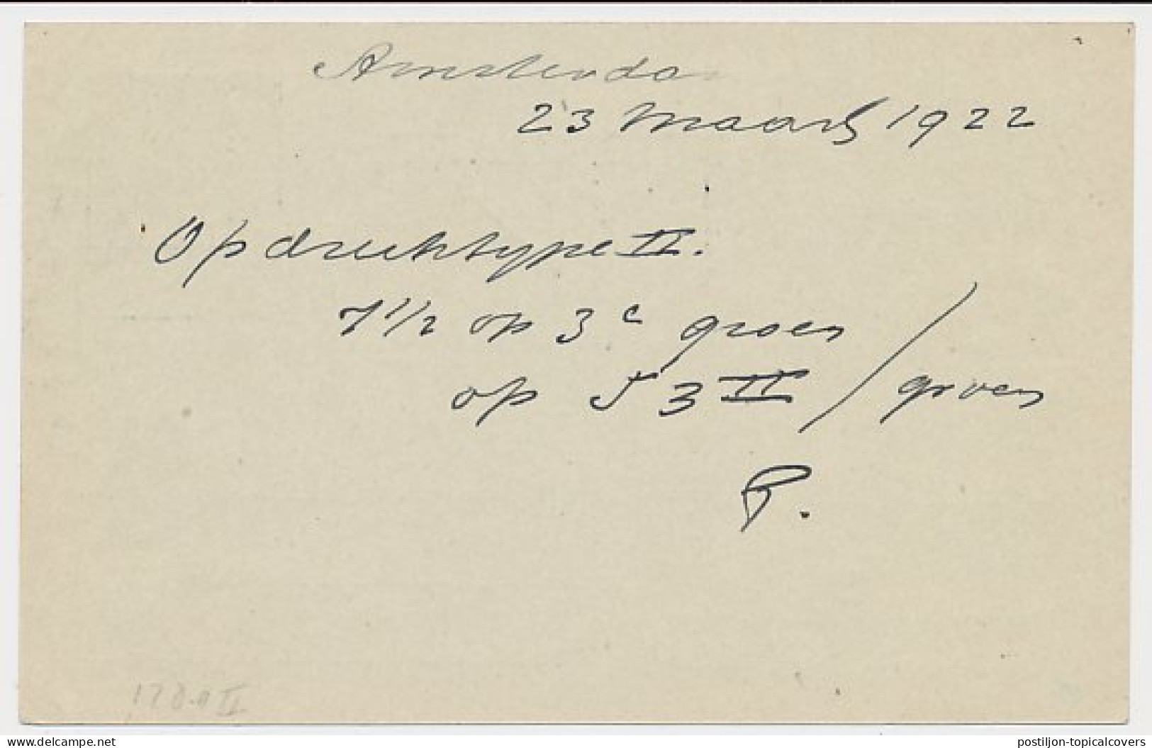 Briefkaart G. 168 A II Locaal Te Amsterdam 1922 - Postal Stationery