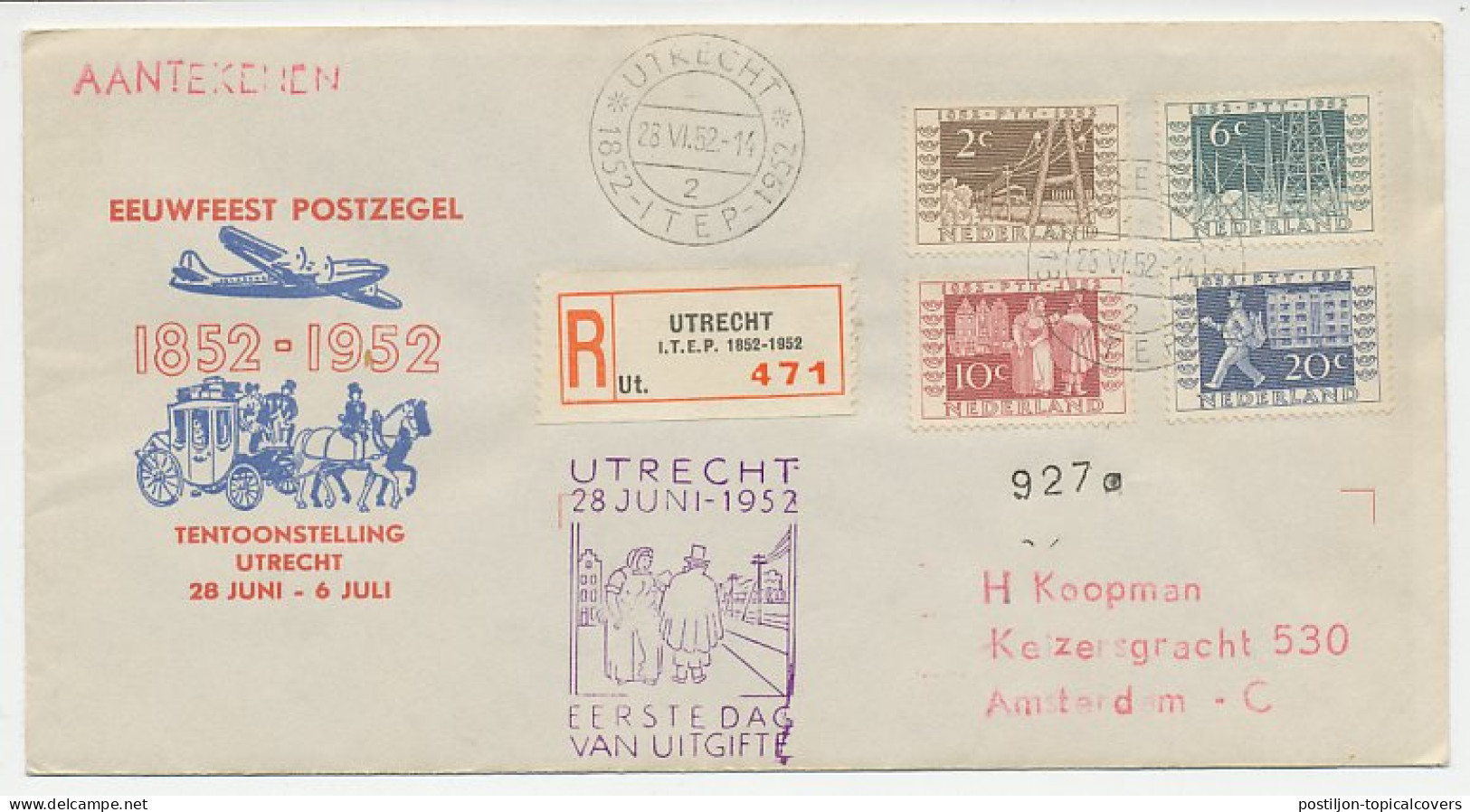 Aangetekend Utrecht 1952 - I.T.E.P. 1852 - 1952 - Ohne Zuordnung