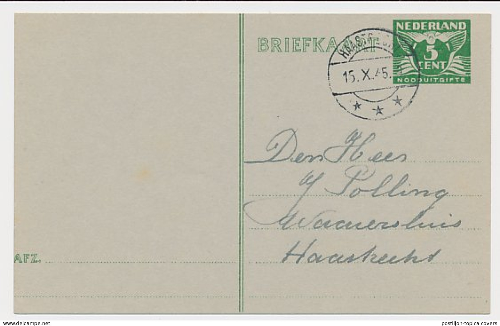 Briefkaart G. 277 D Locaal Te Haastrecht 1945 - Postal Stationery