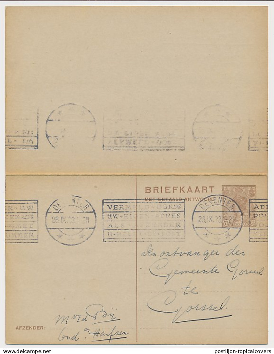 Briefkaart G. 196 Deventer - Gorssel 1923 - Postal Stationery