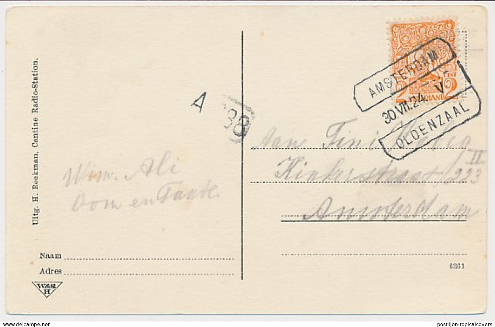 Treinblokstempel : Amsterdam - Oldenzaal V 1924 ( Kootwijk ) - Non Classés