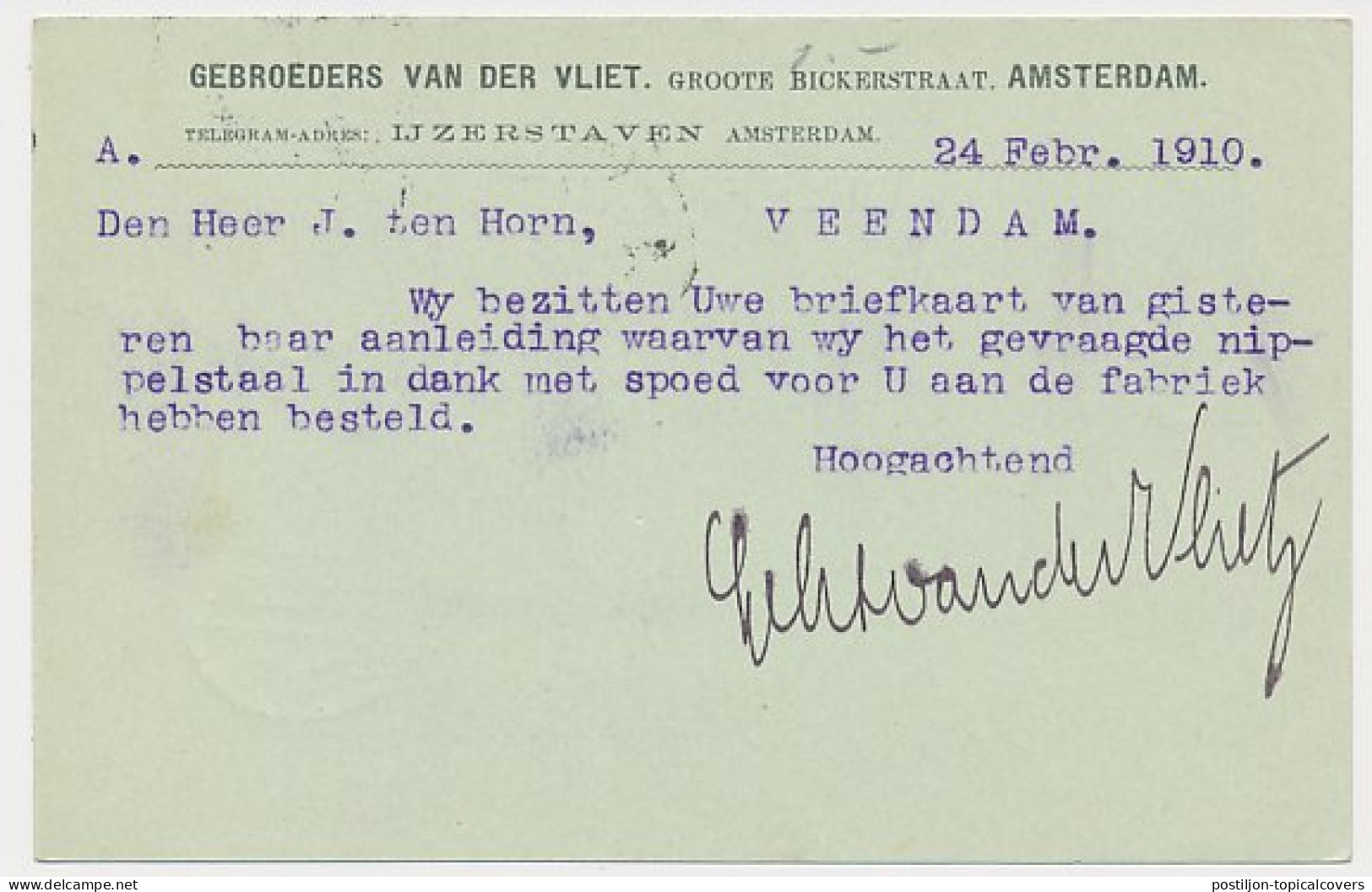 Briefkaart G. 80 A II Amsterdam 1910Particulier Bedrukt  - Ganzsachen
