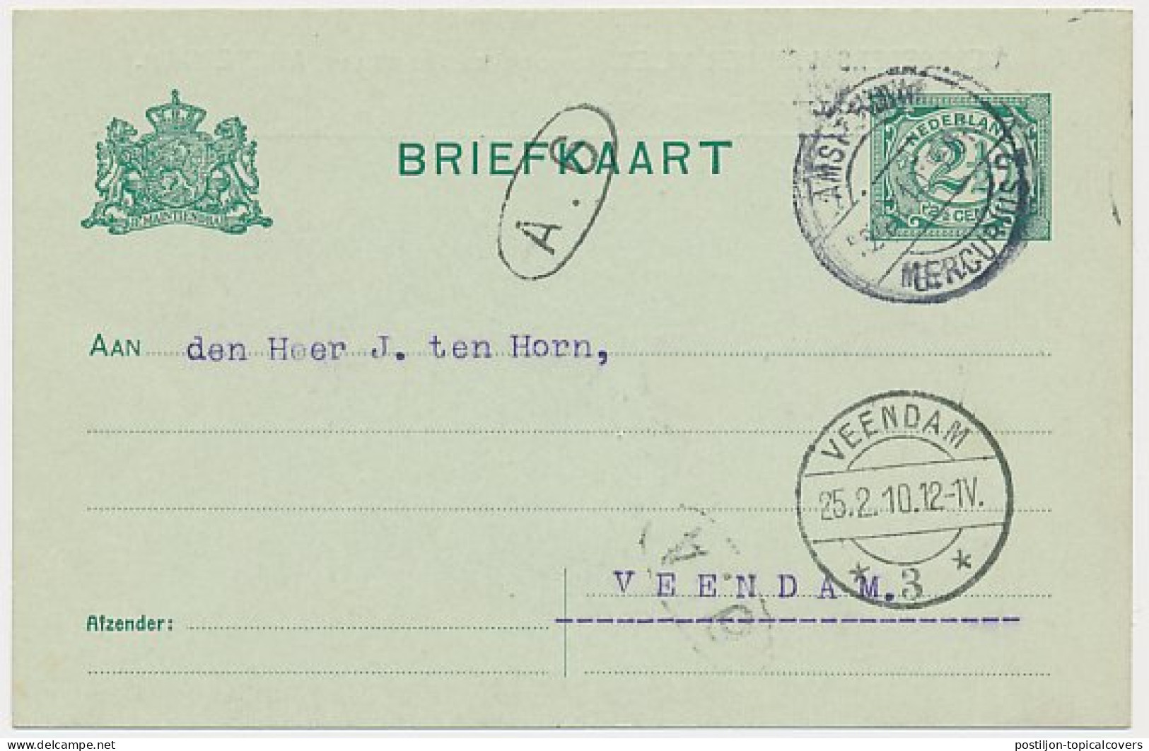 Briefkaart G. 80 A II Amsterdam 1910Particulier Bedrukt  - Ganzsachen