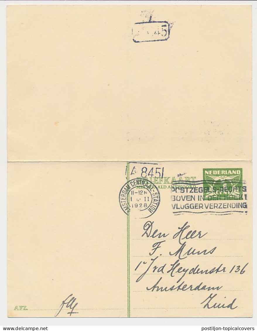 Briefkaart G. 223 / 1e Dag Locaal Te Amsterdam 1928 V.v. - Postal Stationery