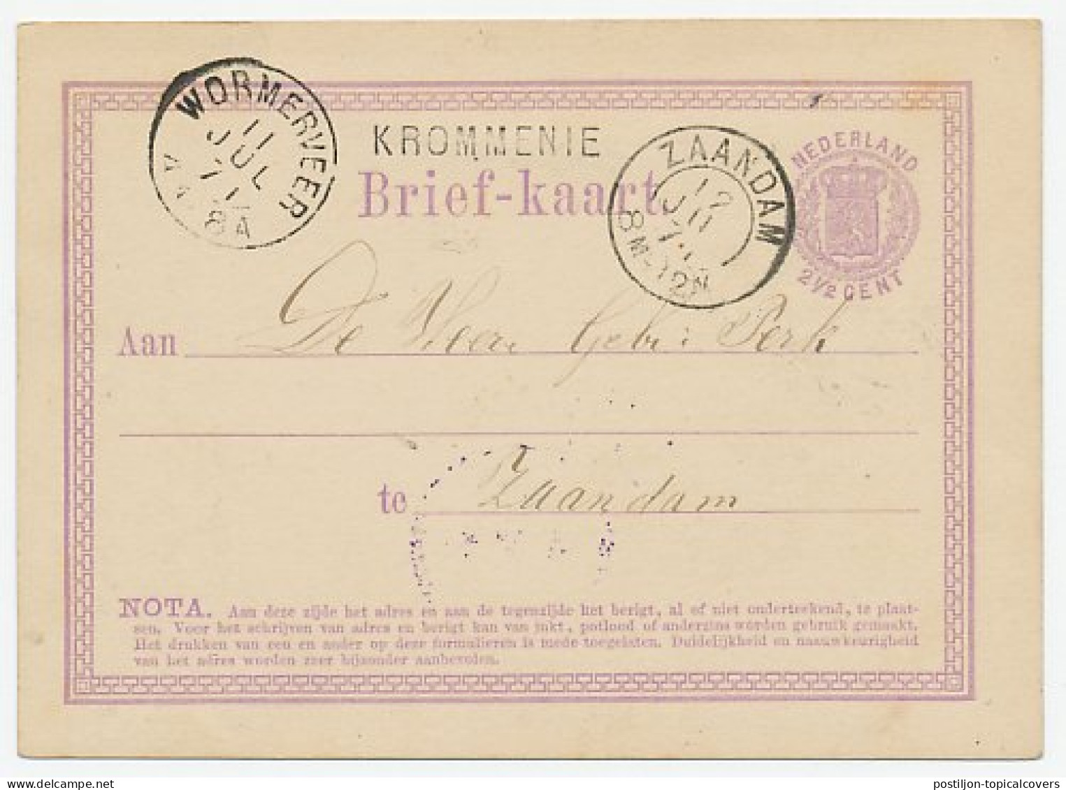 Naamstempel Krommenie 1871 - Briefe U. Dokumente