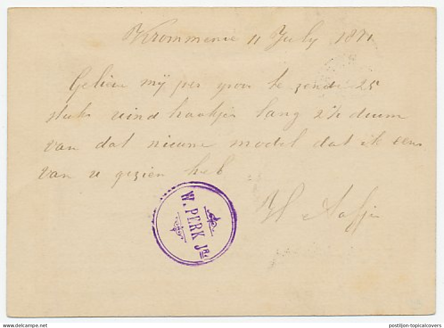 Naamstempel Krommenie 1871 - Brieven En Documenten