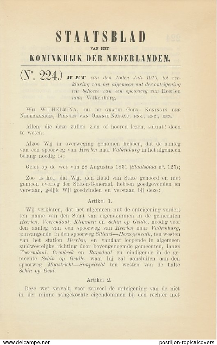 Staatsblad 1910 : Spoorlijn Heerlen - Valkenburg - Documents Historiques