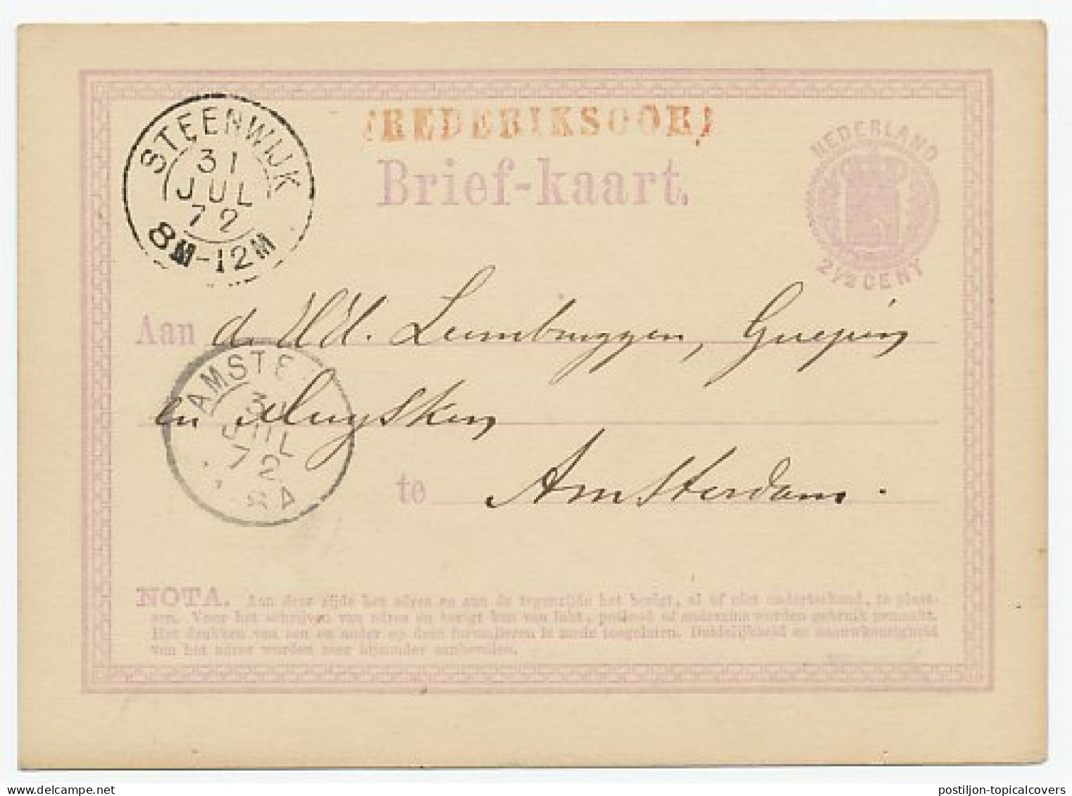 Naamstempel Frederiksoord 1872 - Briefe U. Dokumente