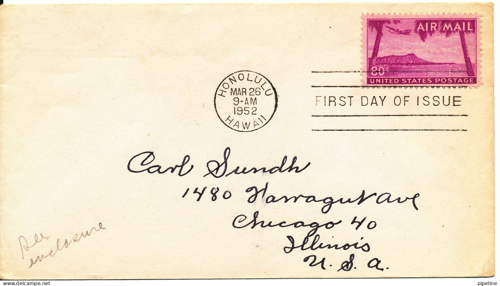 USA FDC 80c. Airmail Honolulu 26-3-1952 - 1951-1960