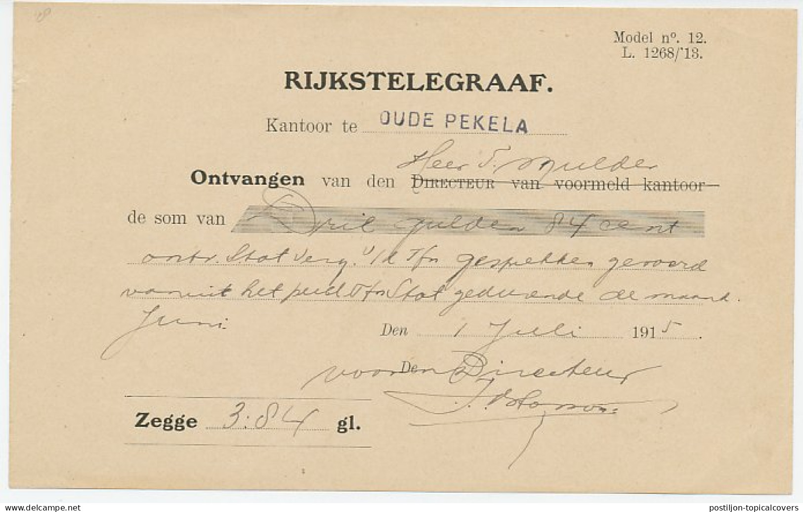 Telegraaf Kwitantie Oude Pekela 1915 - Unclassified