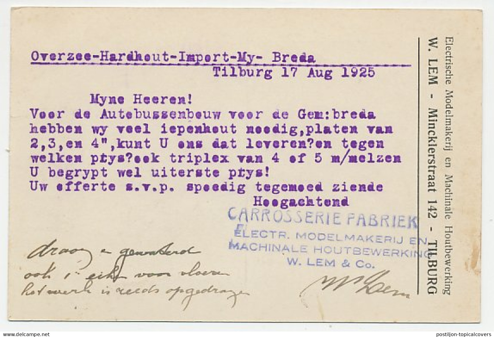 Firma Briefkaart Tilburg 1925 - Modelmakerij - Ohne Zuordnung