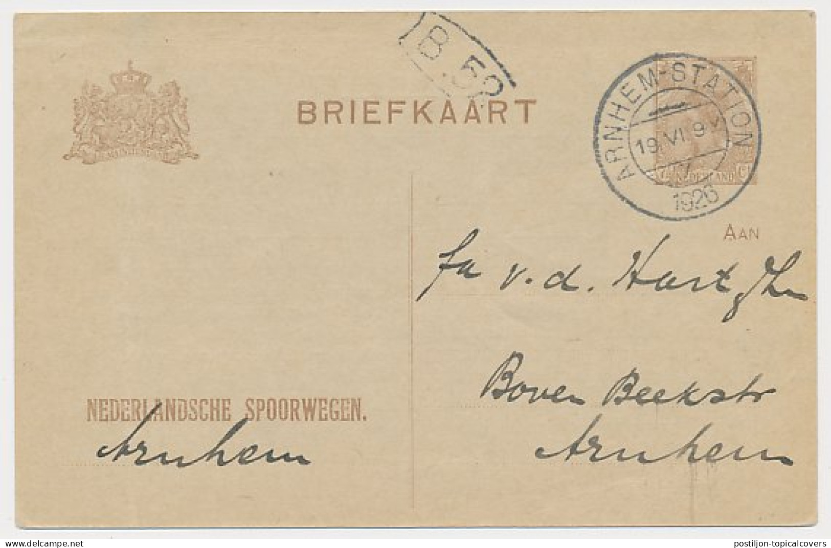 Spoorwegbriefkaart G. PNS191 E - Locaal Te Arnhem 1926 - Postal Stationery