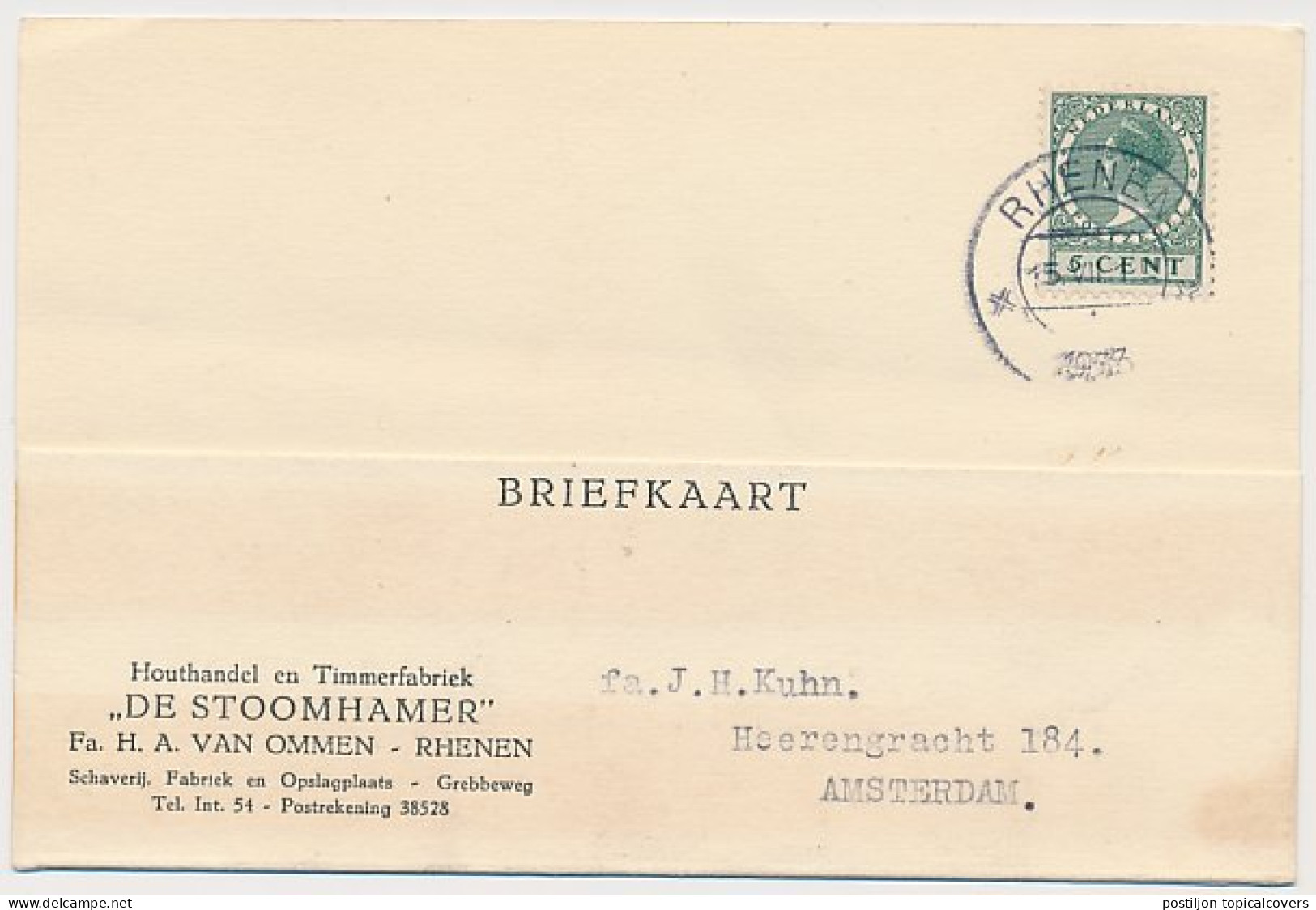 Firma Briefkaart Rhenen 1933 - Timmerfabriek De Stoomhamer - Unclassified