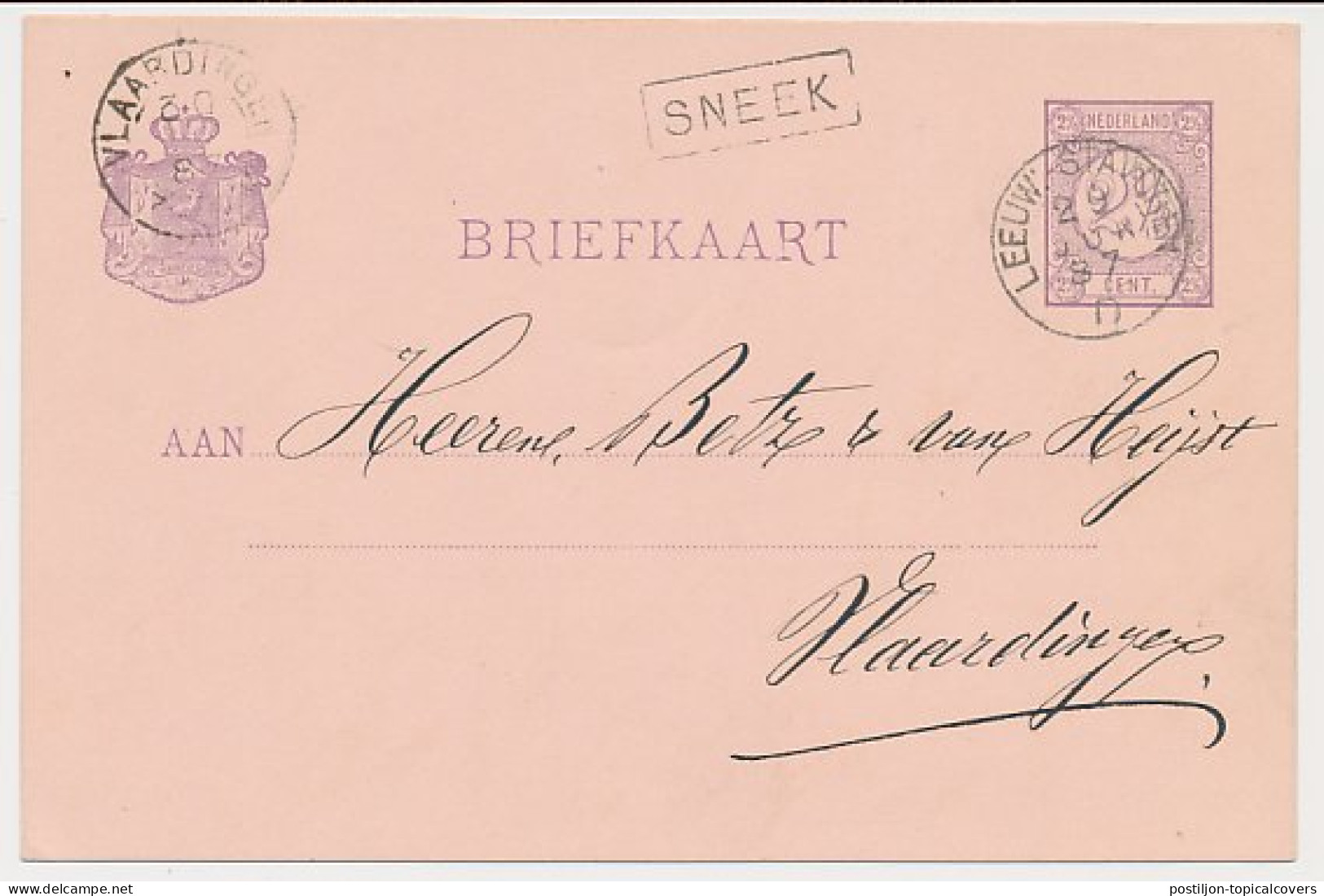 Trein Haltestempel Sneek 1887 - Lettres & Documents