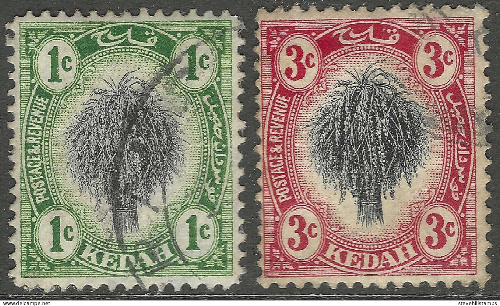 Kedah (Malaysia). 1912 Definitives. 1c, 3c Used. Mult Crown CA W/M SG 1, 2. M5099 - Kedah