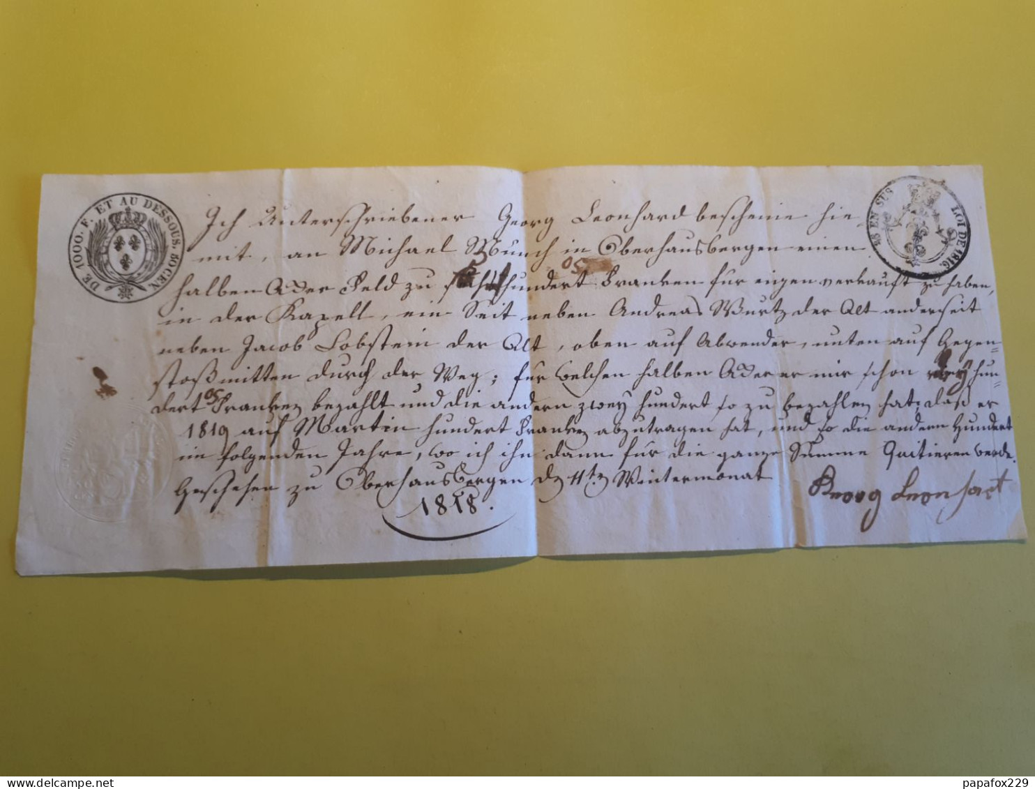 PAPIER TIMBRE 1818 OBERHAUSBERGEN  LOI DE 1816 - Unclassified