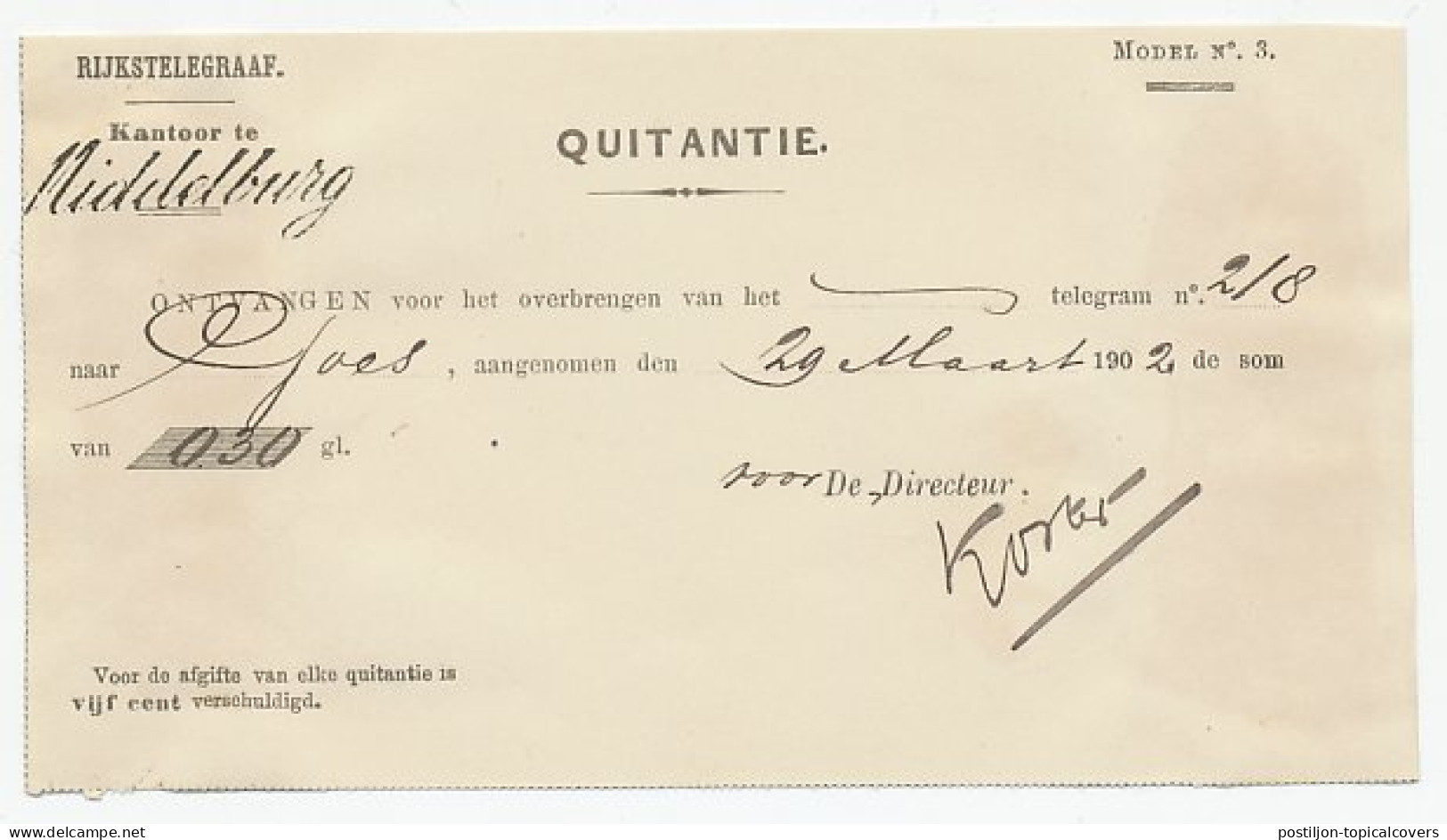 Telegraaf Kwitantie Middelburg 1902 Nieuw Type Postwaardestuk? - Postal Stationery