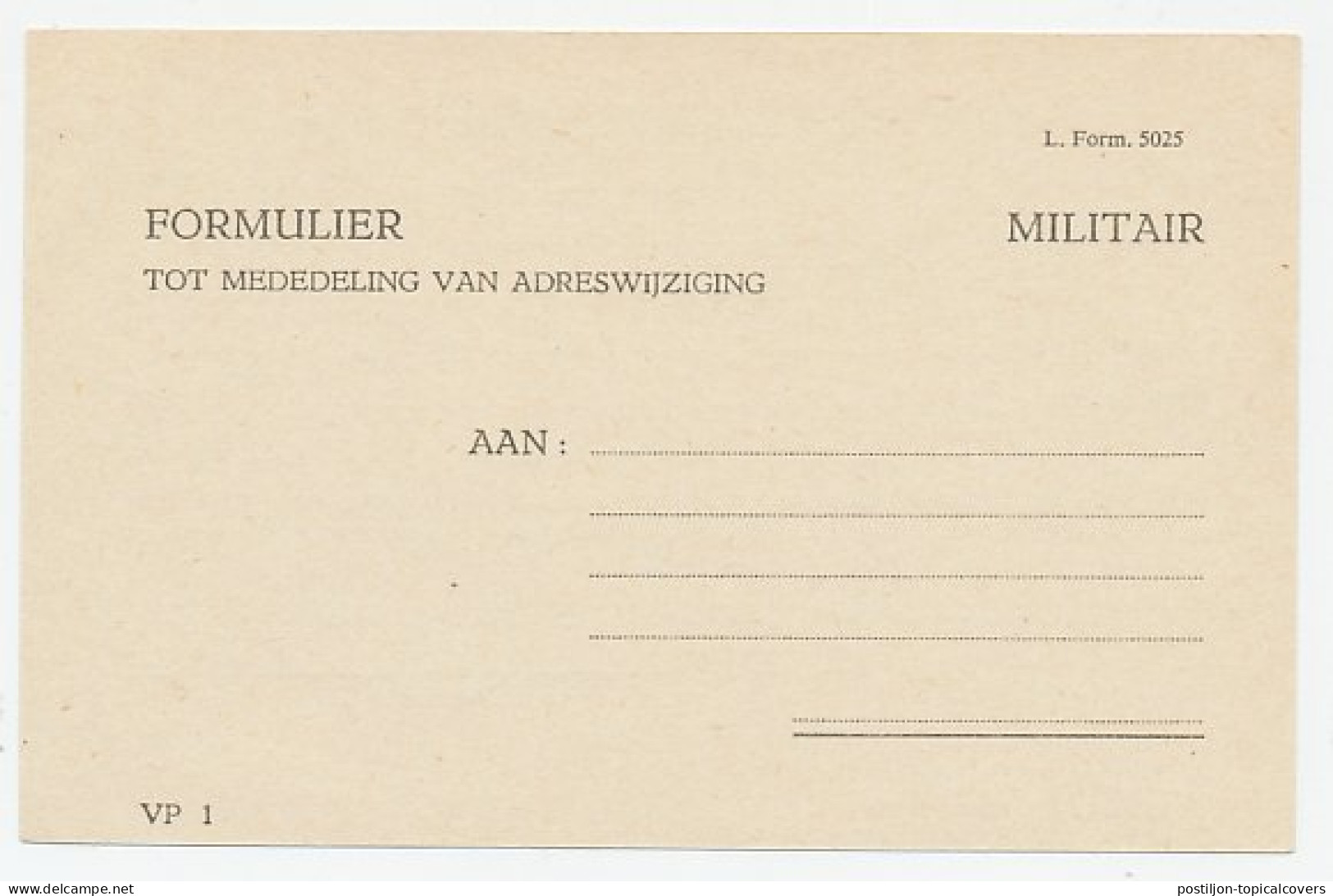 Militair / NAPO Formulier Tot Mededeling Adreswijziging ( 1955 ) - Zonder Classificatie