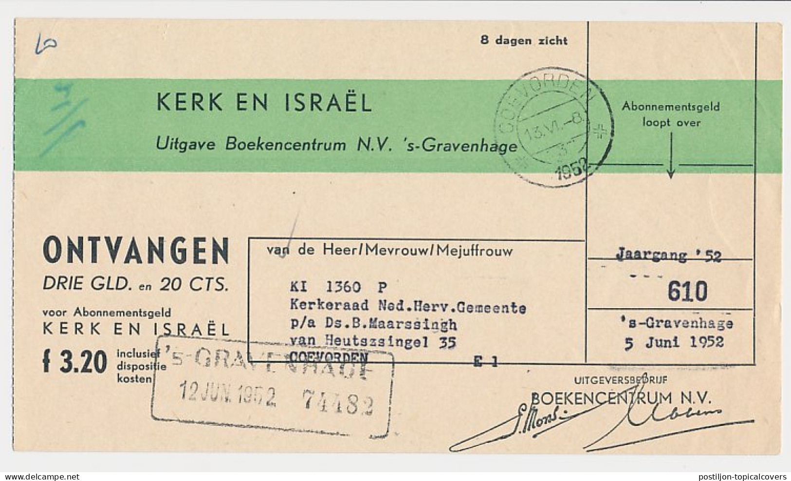 Den Haag - Coevorden 1952 - Kwitantie - Unclassified