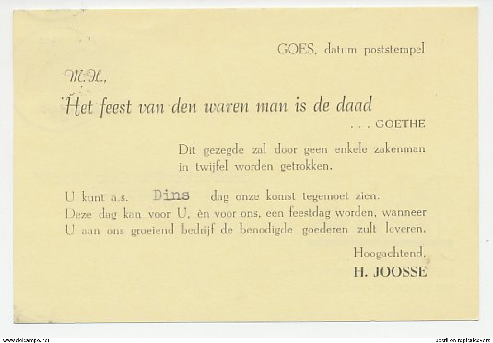 Firma Briefkaart Goes 1947 - Groothandel / Goethe - Zonder Classificatie