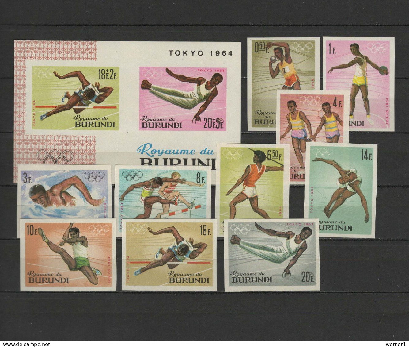 Burundi 1964 Olympic Games Tokyo, Athletics, Swimming Etc. Set Of 10 + S/s Imperf. MNH -scarce- - Summer 1964: Tokyo