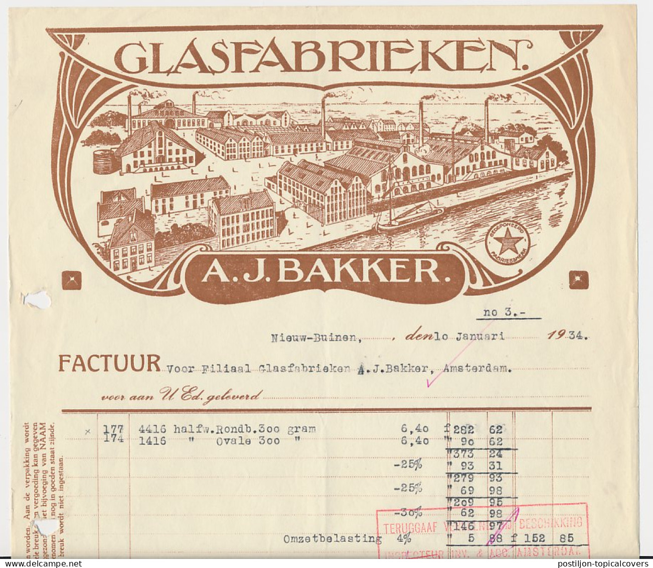 Omzetbelasting Diverse Waarden - Nieuw Buinen 1934 - Revenue Stamps