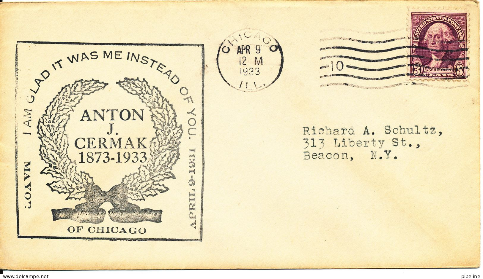 USA Cover Chicago 9-4-1933 Anmton J. Cermak 1873 - 1933 (Mayor Of Chicago) - Event Covers