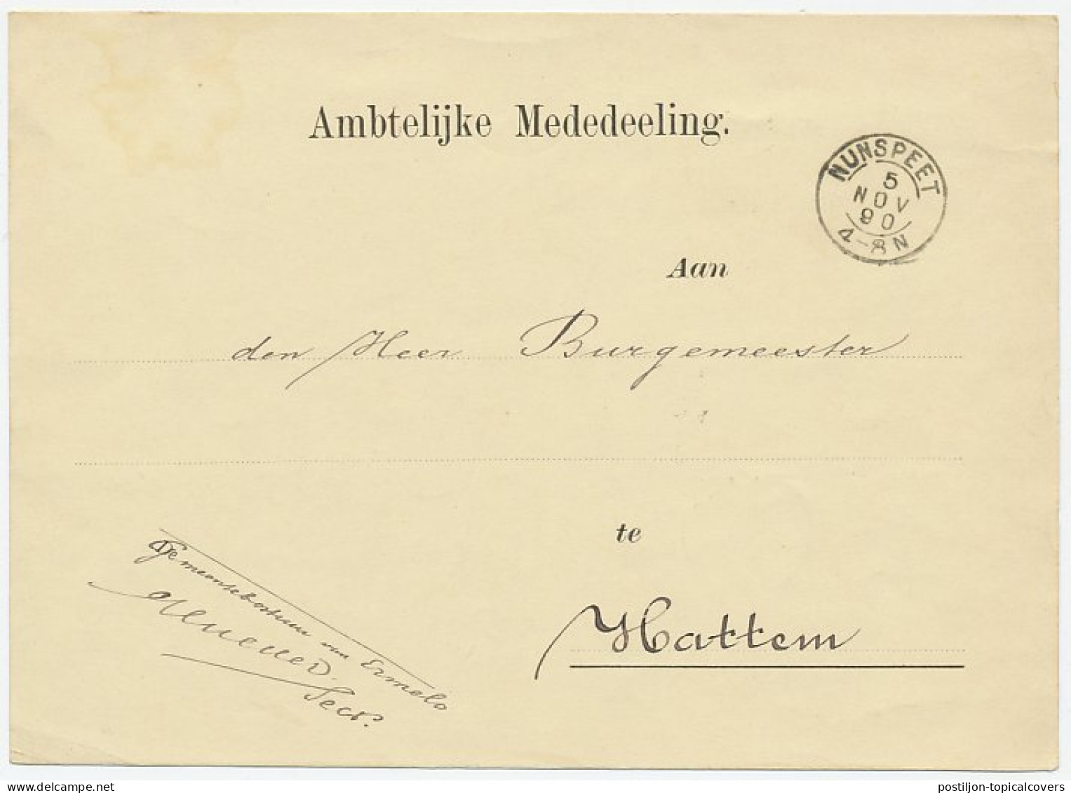 Kleinrondstempel Nunspeet 1890 - Non Classés