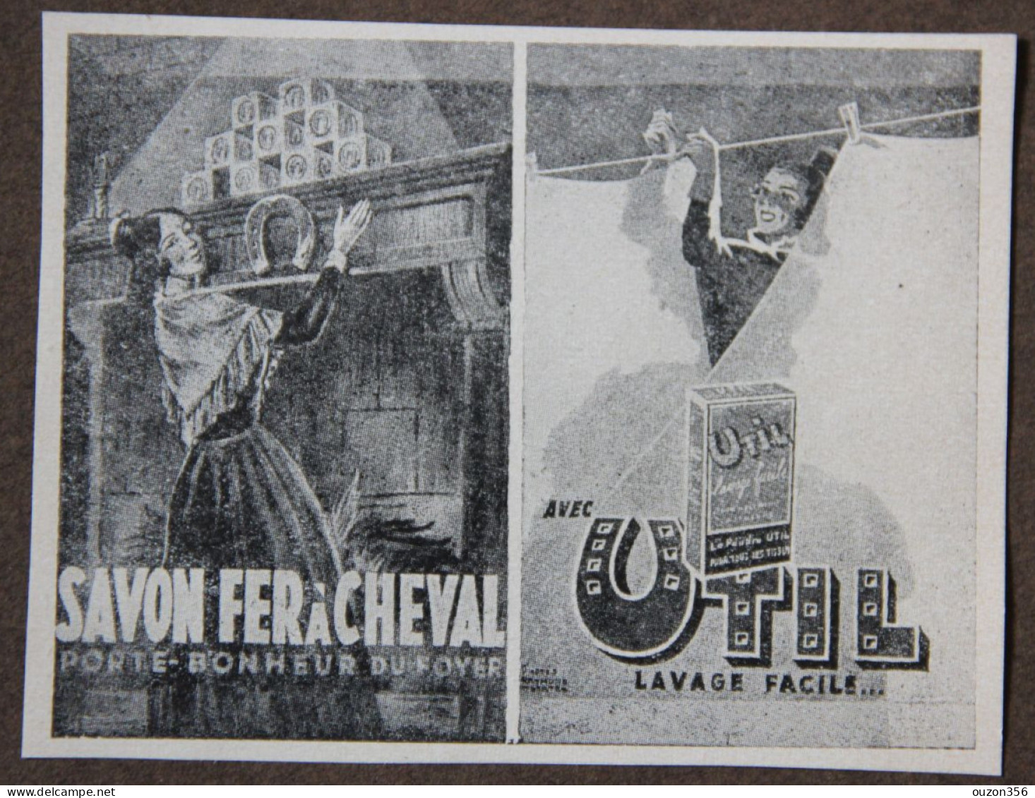 Publicité, Savon Fer à Cheval Et Lessive UTIL Lavage Façile, 1951 - Advertising