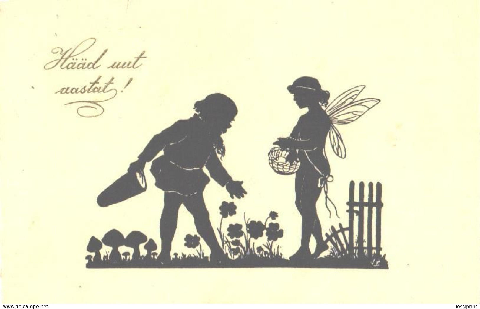 Sprite With Girl In Garden, Pre 1927 - Silhouette - Scissor-type