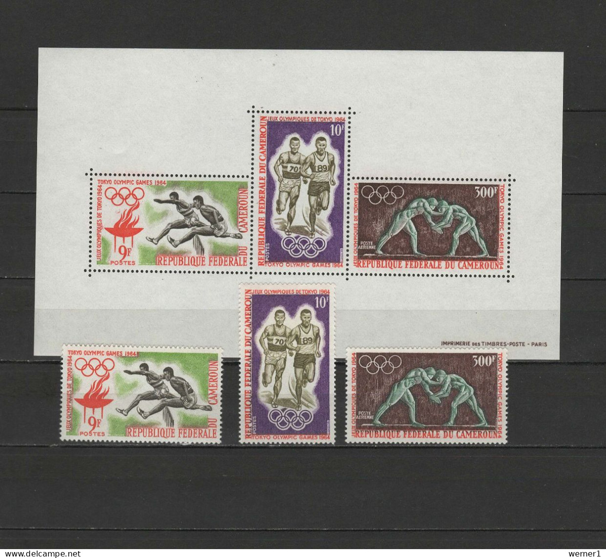 Cameroon - Cameroun 1964 Olympic Games Tokyo, Athletics, Wrestling Set Of 3 + S/s MNH - Ete 1964: Tokyo