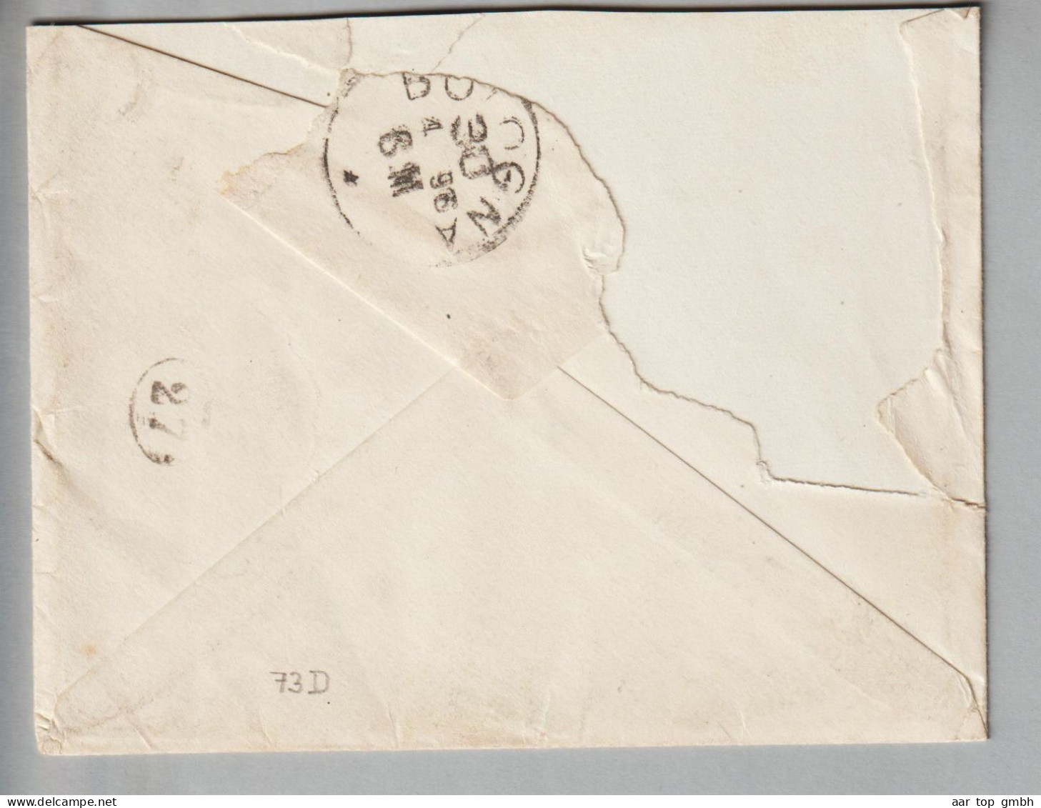 CH Heimat NE Auvernier 1896-04-02 Brief Nach Bologna Mit 50Rp. Stehende H. SBK#70D RS (Klappe Fehlt) - Covers & Documents