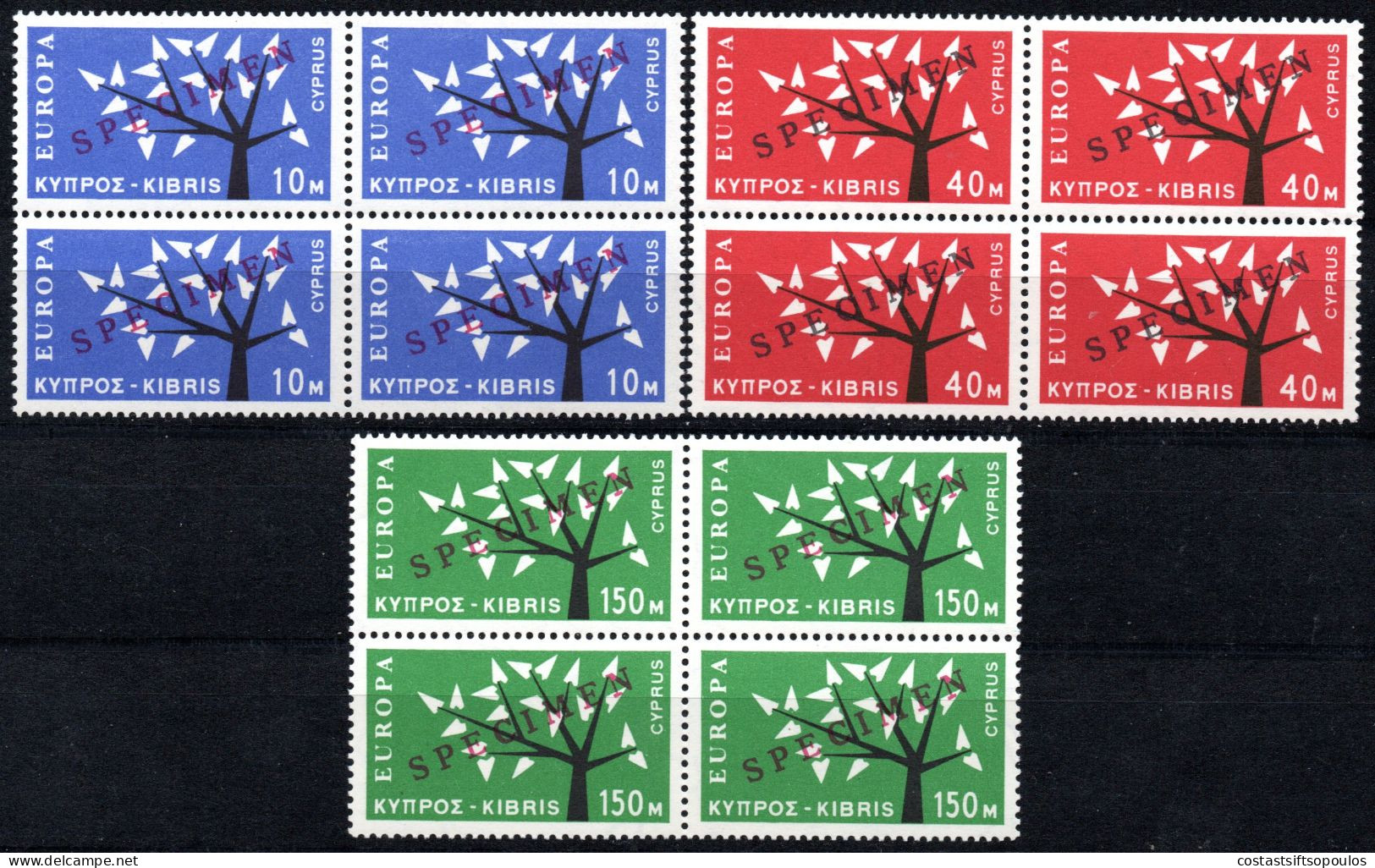 3253.1963 EUROPA TREE SG. 224-226 SPECIMEN, VERY FINE MNH BLOCKS OF 4 - Ungebraucht