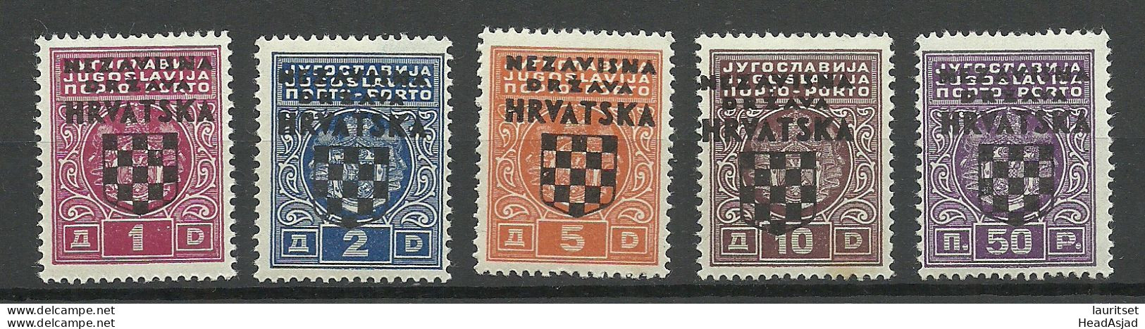 CROATIA Kroatien Hrvatska 1941 Michel 1 - 5 Postage Due Portomarken MNH Signed - Croatie