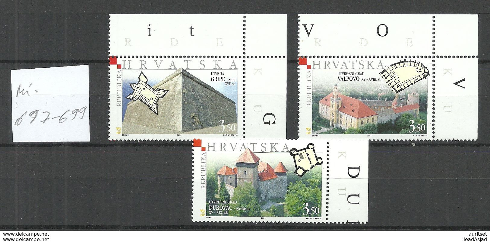 CROATIA Kroatien Hrvatska 2004 Michel 697 - 699 MNH Architecture Castles Middle Age Mittel√§lterliche Burgen - Croatia