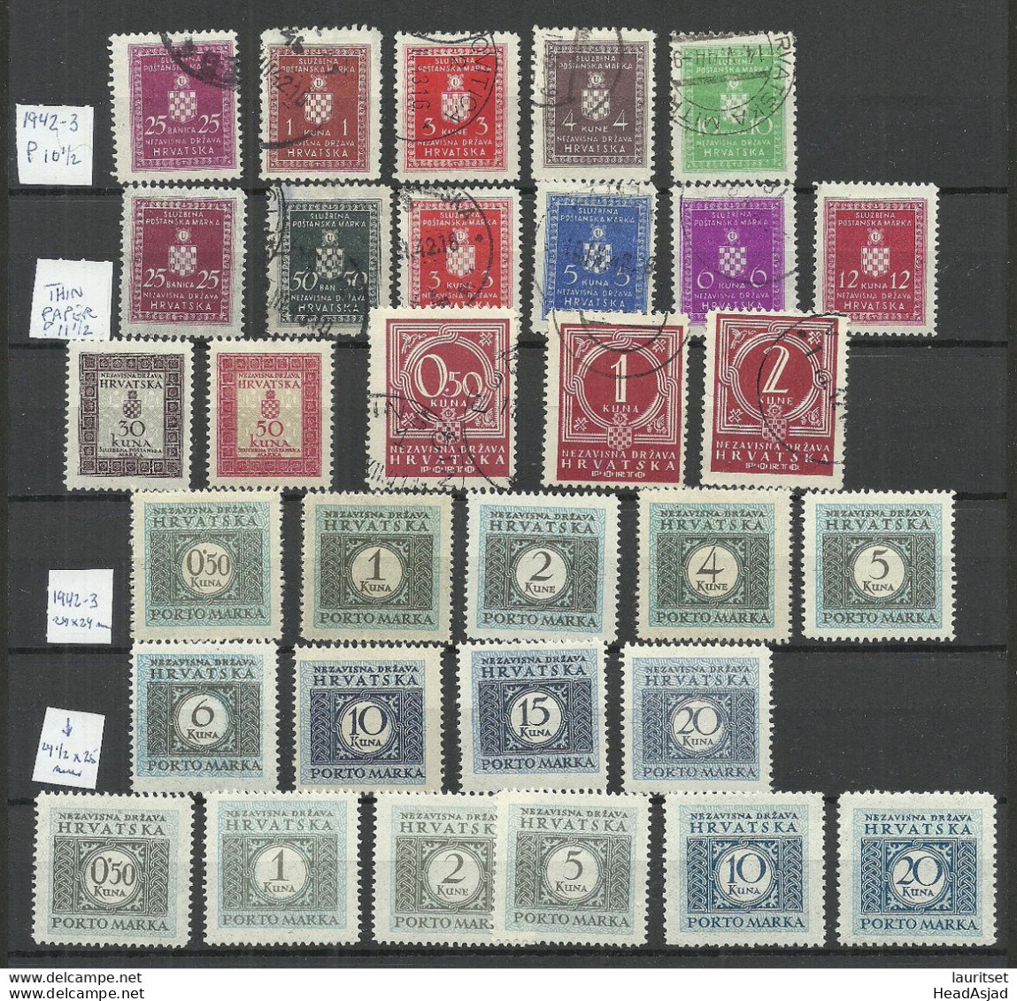 CROATIA Kroatien Hrvatska 1942-1944 Postage Due Portomarken */o - Croatie