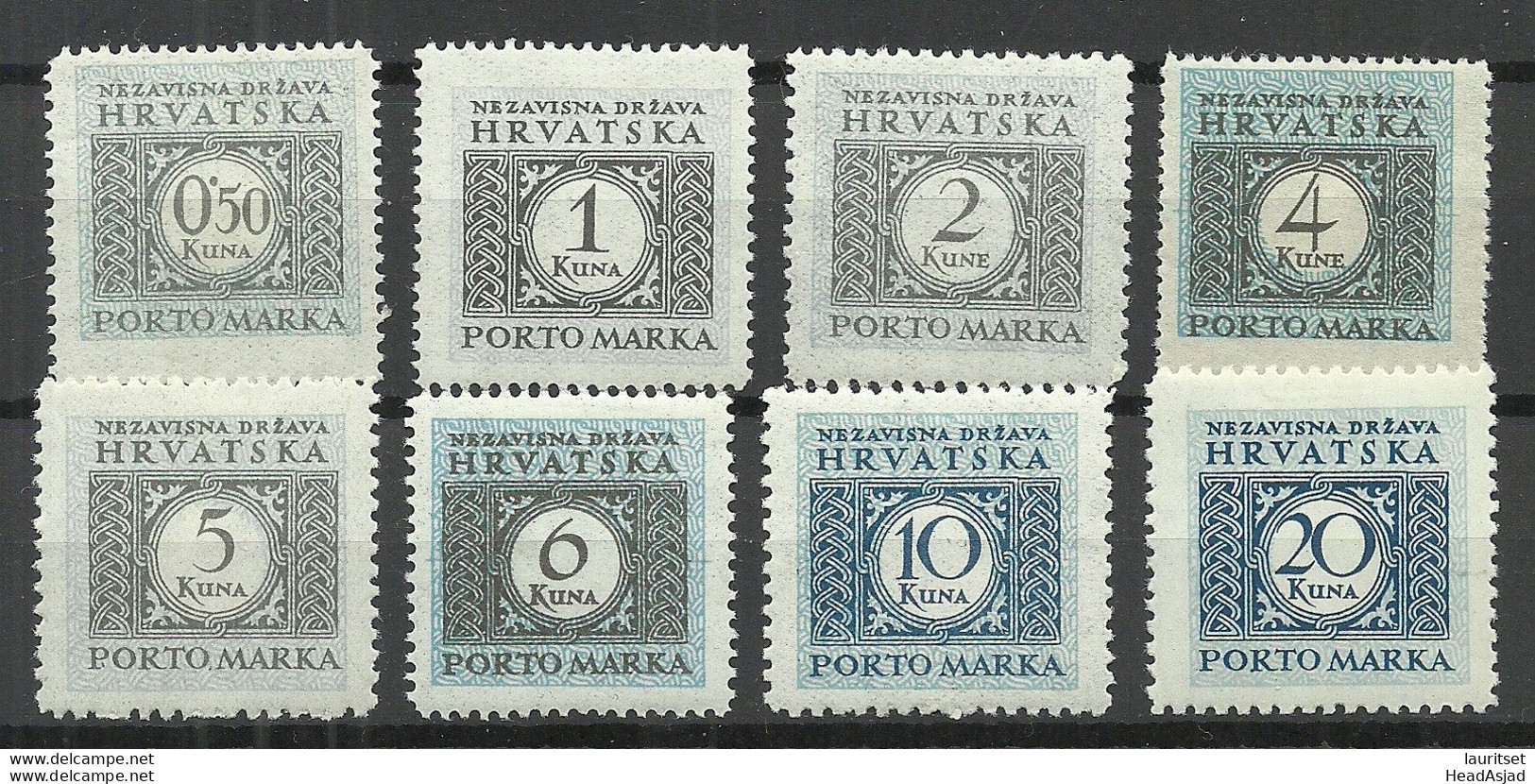 CROATIA Kroatien Hrvatska 1942/44, 8 Portomarken Postage Due * - Croatie