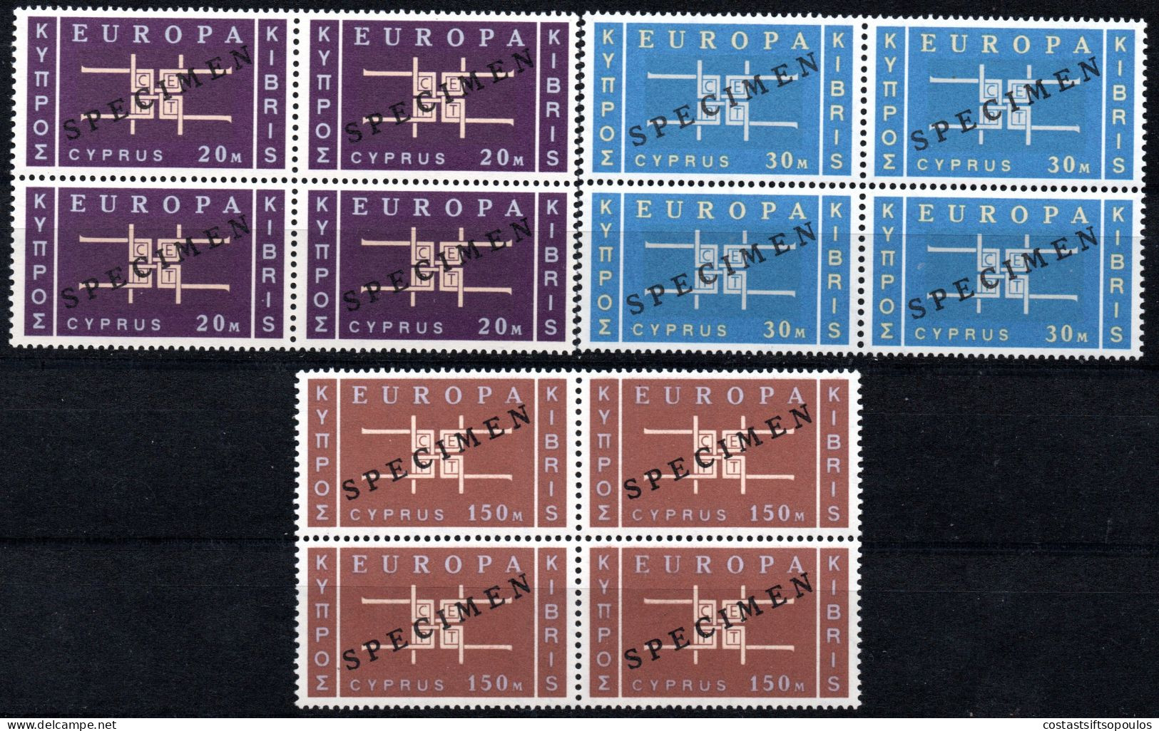 3254.1963 EUROPA  SG. 234-236 SPECIMEN, VERY FINE MNH BLOCKS OF 4 - Ungebraucht