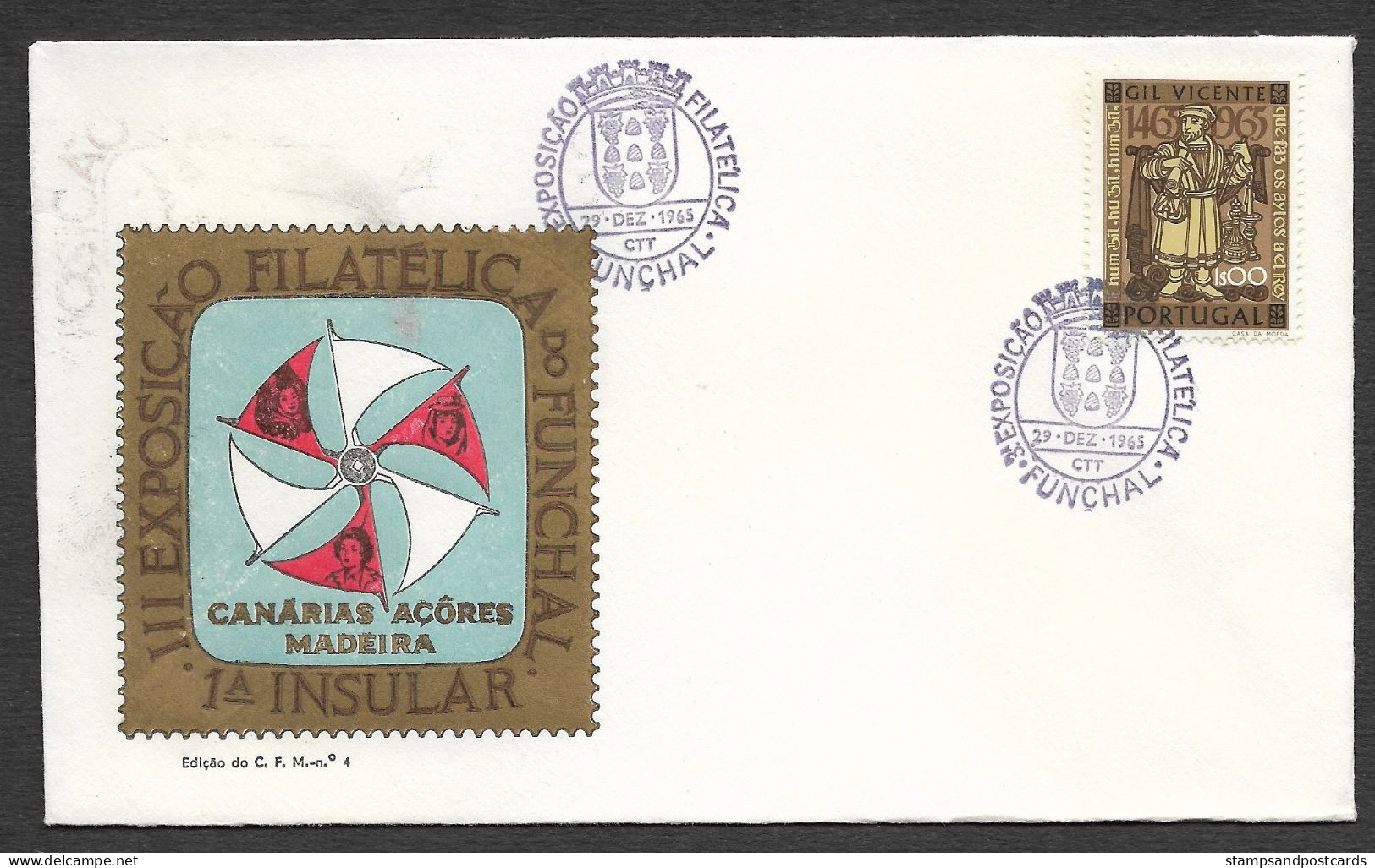 Portugal Cachet Commémoratif Expo Philatelique Funchal 1965 Madère Madeira Açores Azores Canarias Event Pmk Stamp Expo - Flammes & Oblitérations