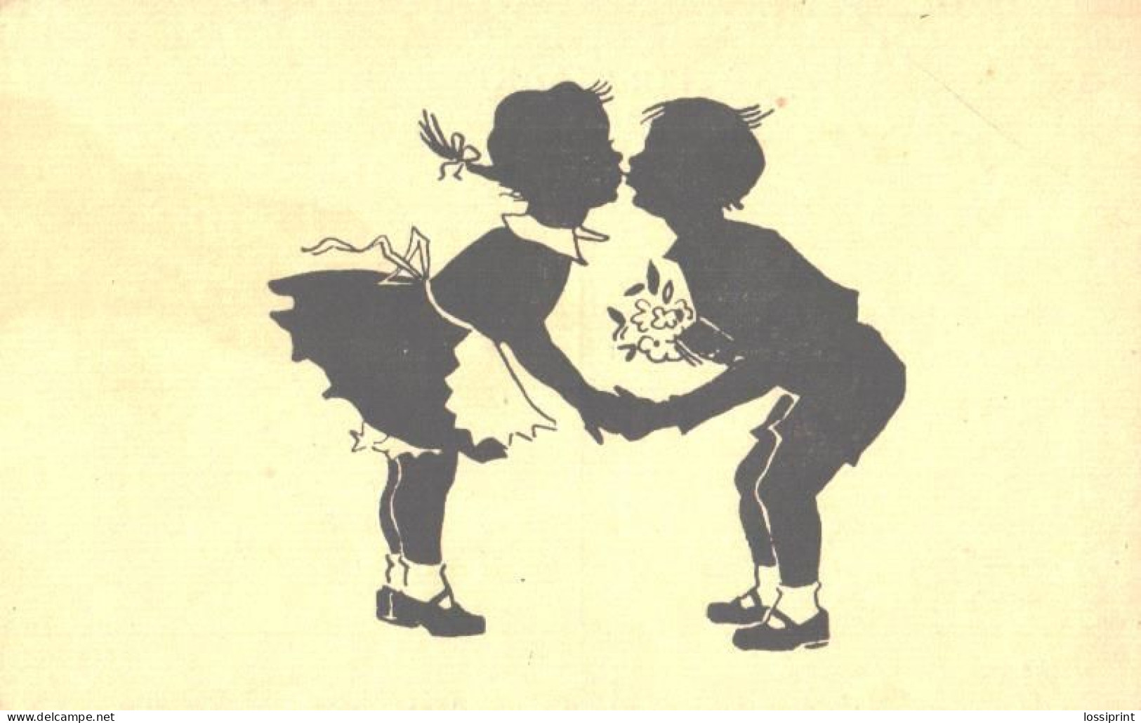 Kissing Boy And Girl, Romantic, Pre 1940 - Silhouette - Scissor-type